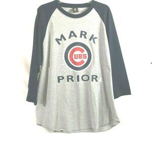 Mark Prior Cubs Baseball Sports Top Large Blue Gray Henley Pullover